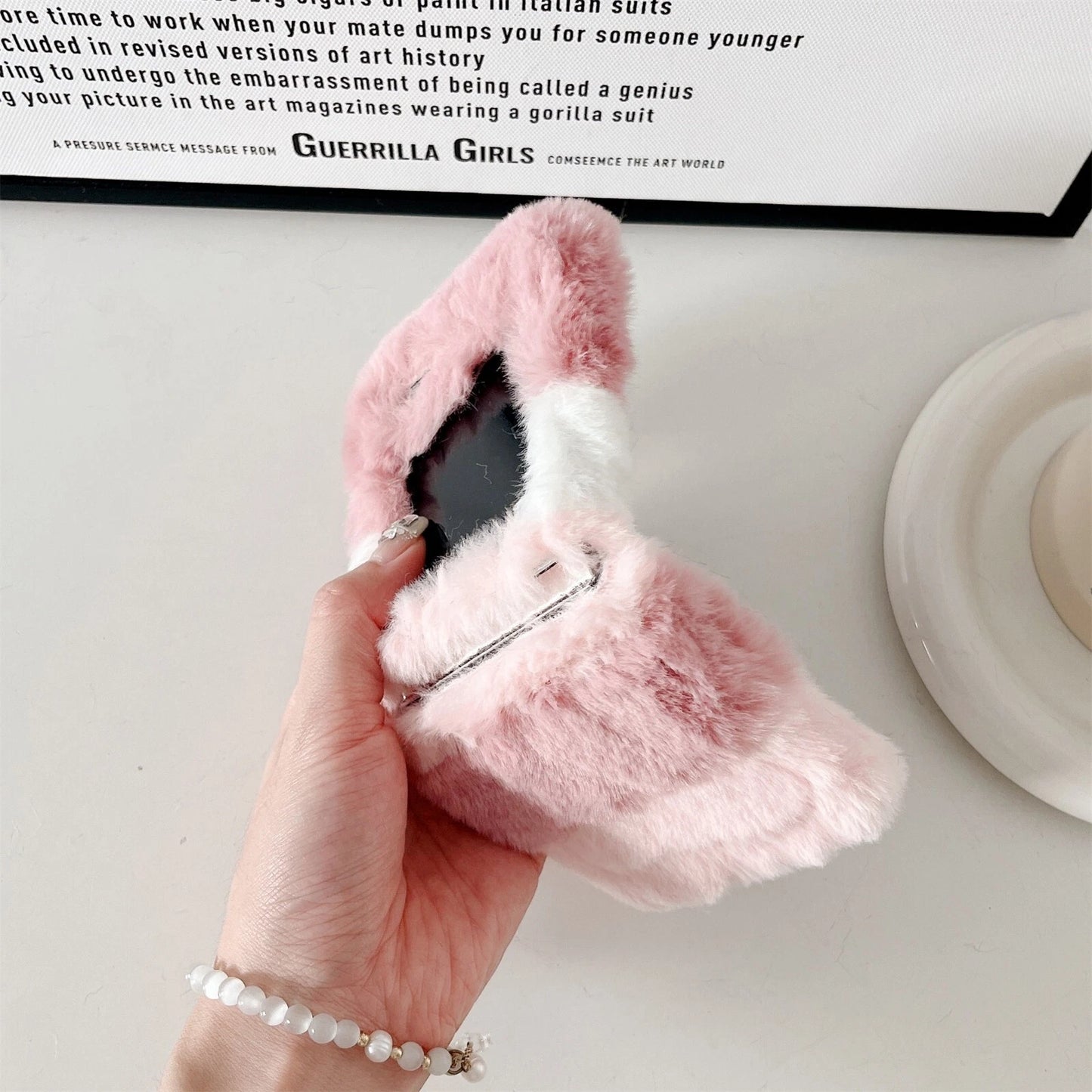 Cute Fluffy Fur Rainbow Pattern Unbreakable Case for Samsung Galaxy Z Flip 4 / 5 / 6 / 7