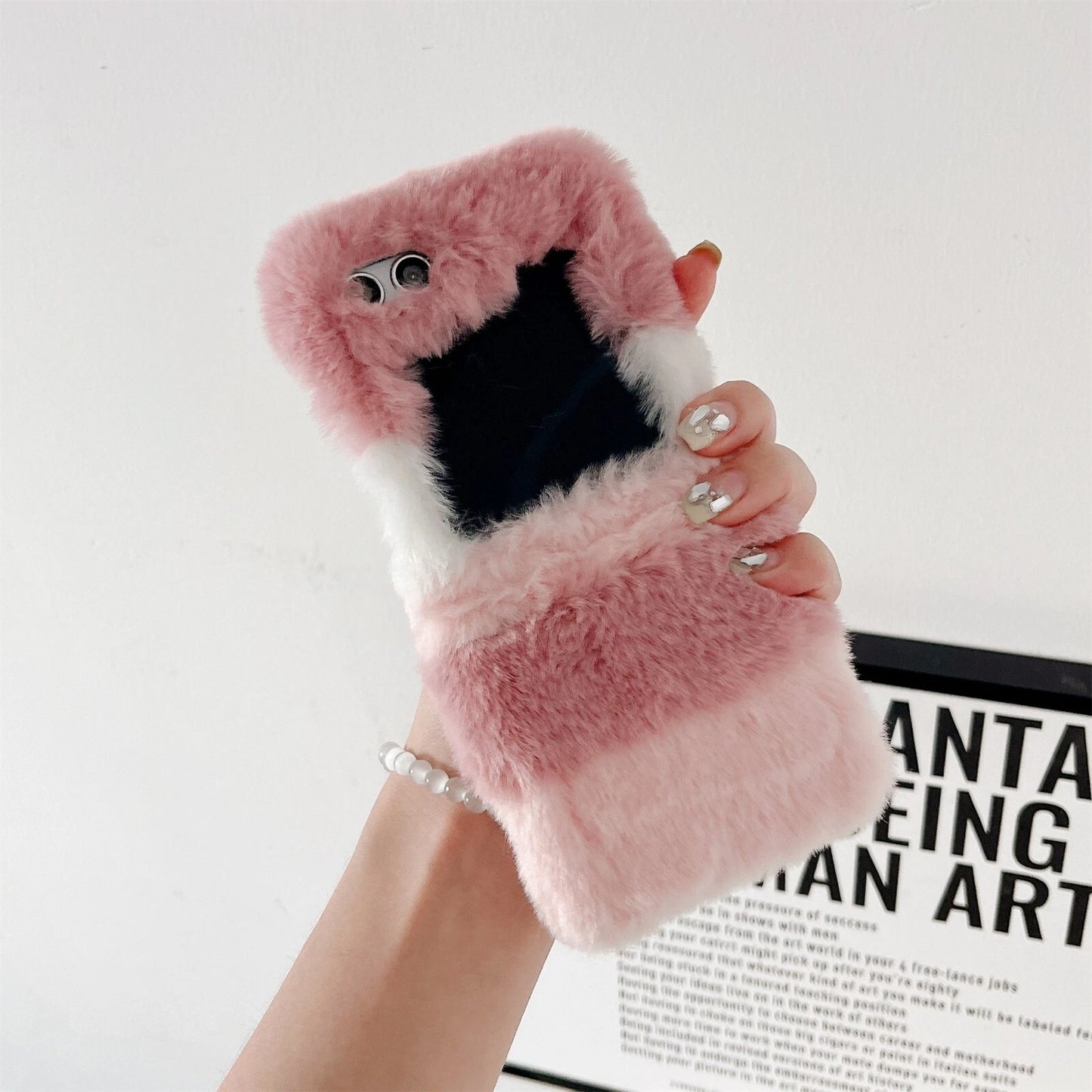 Cute Fluffy Fur Rainbow Pattern Unbreakable Case for Samsung Galaxy Z Flip 4 / 5 / 6 / 7