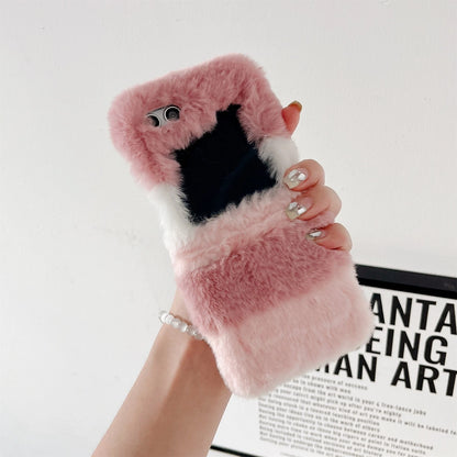 Cute Fluffy Fur Rainbow Pattern Unbreakable Case for Samsung Galaxy Z Flip 4 / 5 / 6 / 7
