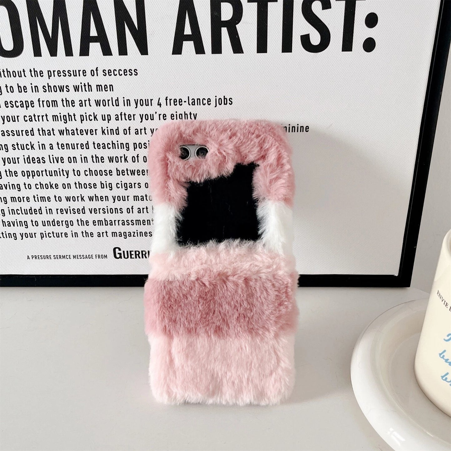 Cute Fluffy Fur Rainbow Pattern Unbreakable Case for Samsung Galaxy Z Flip 4 / 5 / 6 / 7