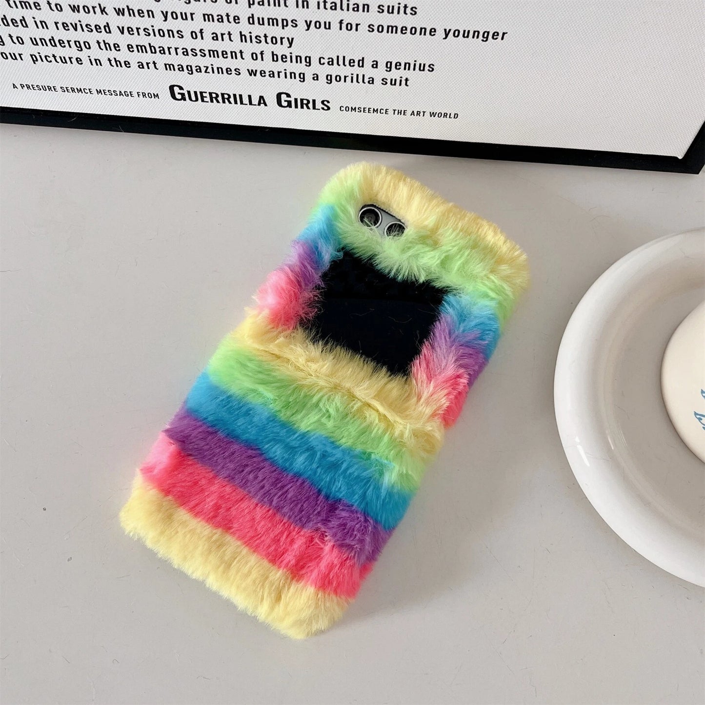 Cute Fluffy Fur Rainbow Pattern Unbreakable Case for Samsung Galaxy Z Flip 4 / 5 / 6 / 7